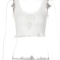 Lace Patchwork Bow Tank Top - Thumbnail 5