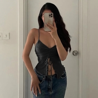 Blue Glitter Ruched Tank Top - Thumbnail 2