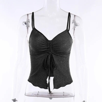 Blue Glitter Ruched Tank Top - Thumbnail 4