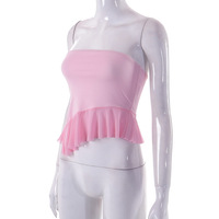 Pink Ruffle Irregular Mesh Tube Top - Thumbnail 6