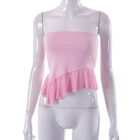 Pink Ruffle Irregular Mesh Tube Top - Thumbnail 7