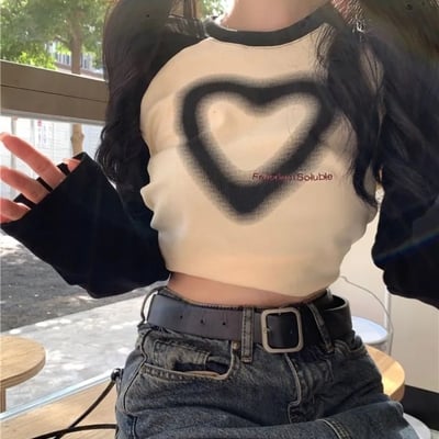 Black heart patchwork long sleeve t-shirt  - Thumbnail 1