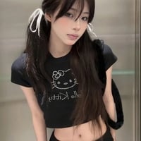 Japanese Cat Rhinestone Crop Top  - Thumbnail 1