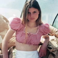 Red & White Plaid Lace Square Neck Top - Thumbnail 1