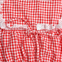 Red & White Plaid Lace Square Neck Top - Thumbnail 8