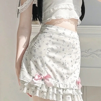 Pink Floral Bow Print Ruffle Mini Skirt  - Thumbnail 5