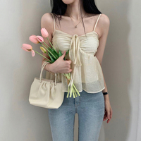 Yellow Double Layer Lace Up Top - Thumbnail 1