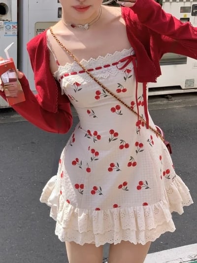 Cherry Lace Print Mini Dress