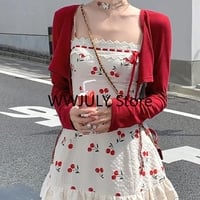 Cherry Lace Print Mini Dress - Thumbnail 1