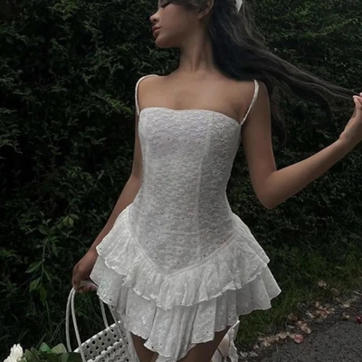 White floral lace layered dress  - Thumbnail 1