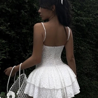 White Floral Lace Layered Dress  - Thumbnail 1