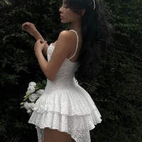 White Floral Lace Layered Dress  - Thumbnail 4