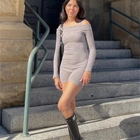 Grey Knit Off Shoulder Long Sleeve Jumpsuit  - Thumbnail 4