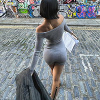 Grey Knit Off Shoulder Long Sleeve Jumpsuit  - Thumbnail 7