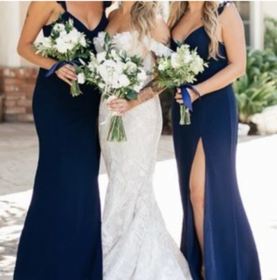 Navy Blue Bridesmaid Dresses Slit Side Floor Length