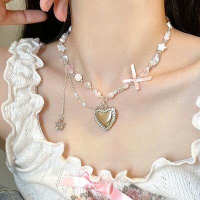 Run away princess coquette girl heart bow ribbon necklaces