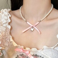 Run Away Princess Coquette Girl Heart Bow Ribbon Necklaces - Thumbnail 5