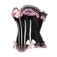 Black & Pink Lace Up Bustier Corset - Thumbnail 1