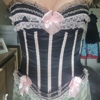 Black & Pink Lace Up Bustier Corset - Thumbnail 4