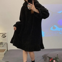 Black Japanese Anime Fleece Pullover Pajamas  - Thumbnail 1