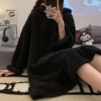 Black Japanese Anime Fleece Pullover Pajamas  - Thumbnail 3