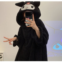 Black Japanese Anime Fleece Pullover Pajamas  - Thumbnail 5