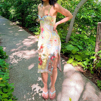 Floral Print Split Sleeveless Midi Dress - Thumbnail 1