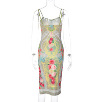 Floral Print Split Sleeveless Midi Dress - Thumbnail 8