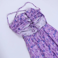 Purple Floral Ruched Satin Slip Maxi Dress  - Thumbnail 7