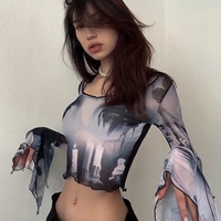 Y2K Punk Print Flare Long Sleeve Top - Thumbnail 1