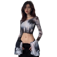 Y2K Punk Print Flare Long Sleeve Top - Thumbnail 4