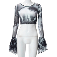 Y2K Punk Print Flare Long Sleeve Top - Thumbnail 6