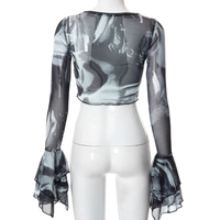 Y2K Punk Print Flare Long Sleeve Top - Thumbnail 8