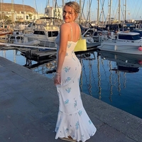 Blue & White Floral Print Spaghetti Strap Maxi Dress  - Thumbnail 4