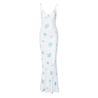 Blue & White Floral Print Spaghetti Strap Maxi Dress  - Thumbnail 6