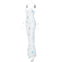 Blue & White Floral Print Spaghetti Strap Maxi Dress  - Thumbnail 7