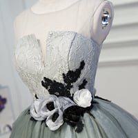 Gray Tulle Lace Knee Length Prom Dress, Cute Scoop Homecoming Dress CT3585 - Thumbnail 2