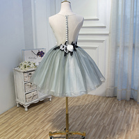 Gray Tulle Lace Knee Length Prom Dress, Cute Scoop Homecoming Dress CT3585 - Thumbnail 3