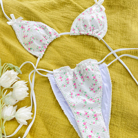2PCS Floral Print Bow Triangle Bikini Set - Thumbnail 4