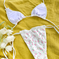 2PCS Floral Print Bow Triangle Bikini Set - Thumbnail 5