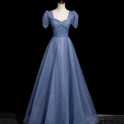 Blue tulle floor length a-line prom dress ct3586 - Thumbnail 1