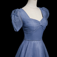 Blue Tulle Floor Length A-Line Prom Dress CT3586 - Thumbnail 1