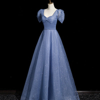 Blue Tulle Floor Length A-Line Prom Dress CT3586 - Thumbnail 3