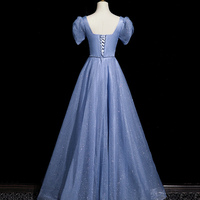 Blue Tulle Floor Length A-Line Prom Dress CT3586 - Thumbnail 4