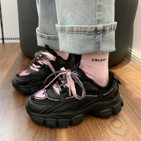 Kawaii Cute Black Pink Heart Y2K Thick Soles Black Sporty Sneakers Running Shoes - Thumbnail 1