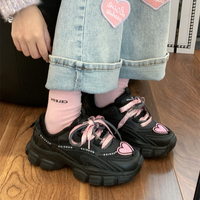 Kawaii Cute Black Pink Heart Y2K Thick Soles Black Sporty Sneakers Running Shoes - Thumbnail 2