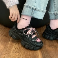 Kawaii Cute Black Pink Heart Y2K Thick Soles Black Sporty Sneakers Running Shoes - Thumbnail 4