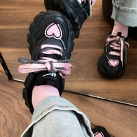 Kawaii Cute Black Pink Heart Y2K Thick Soles Black Sporty Sneakers Running Shoes - Thumbnail 5