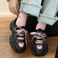 Kawaii Cute Black Pink Heart Y2K Thick Soles Black Sporty Sneakers Running Shoes - Thumbnail 6