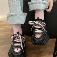 Kawaii Cute Black Pink Heart Y2K Thick Soles Black Sporty Sneakers Running Shoes - Thumbnail 8